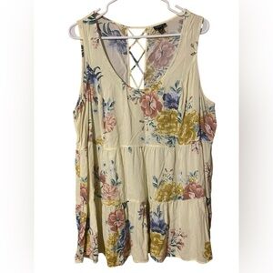 Torrid Floral Tiered Top Womens 2X Yellow Sleeveless Challis Fairy Cottage Comfy